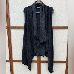 Love In Heather Charcoal Gray Knit Sleeveless Cardigan Vest Uneven Hem - OS